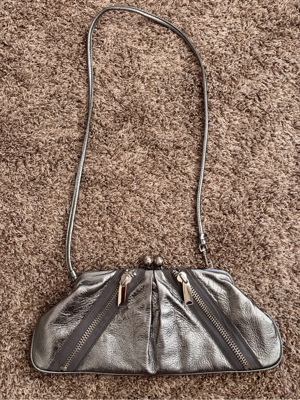Y2K Metallic Gunmetal Frame Clutch Purse Futuristic Indie Glam Shoulder Bag - Picture 1 of 7